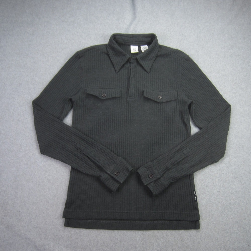 AX Armani Exchange Polo Shirt Mens Small Dark Gray Ribbed Long Sleeve‎